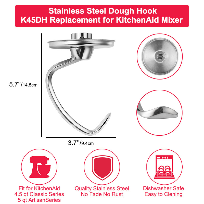 Kitchenaid Mixer Hand Mixer - Edelstahl-Knethaken für KitchenAid 4,5 Qt –