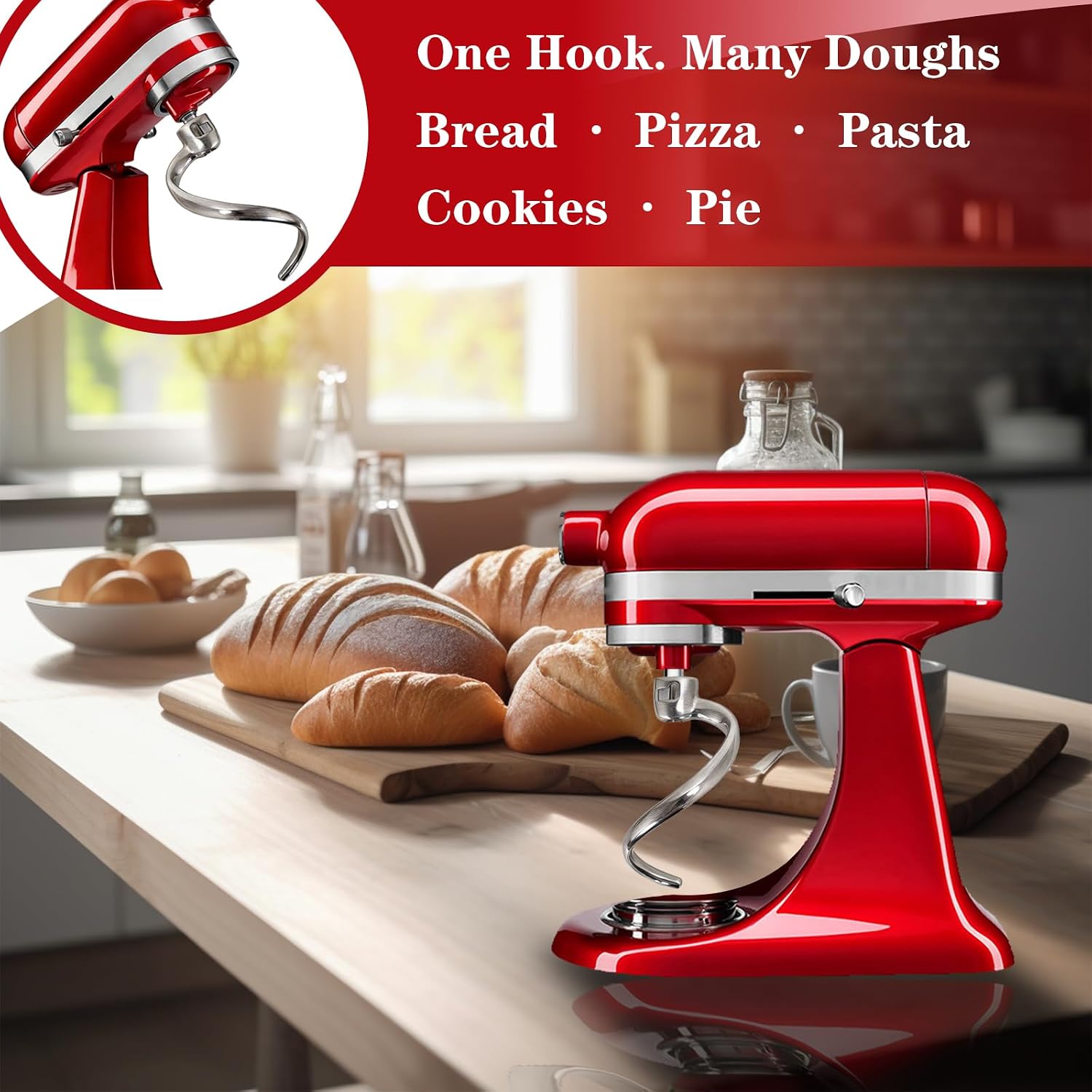 Kitchenaid Mixer Hand Mixer - Edelstahl-Spiralknethaken für KitchenAid Kippkopf-Standmixer 4,5 &